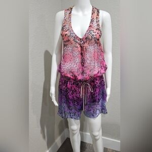 Matthew Williamson Silk Vibrant Sleeveless Swim Cover Romper